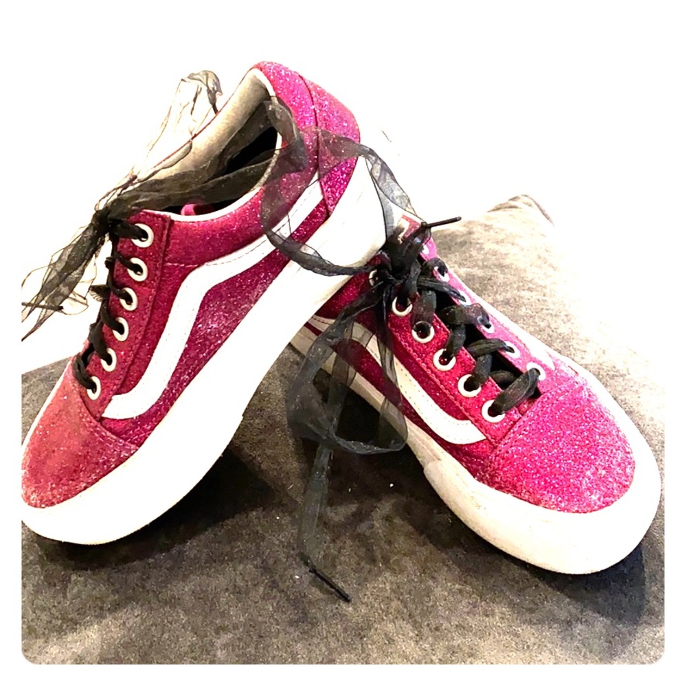 Girls pink glitter vans sneakers